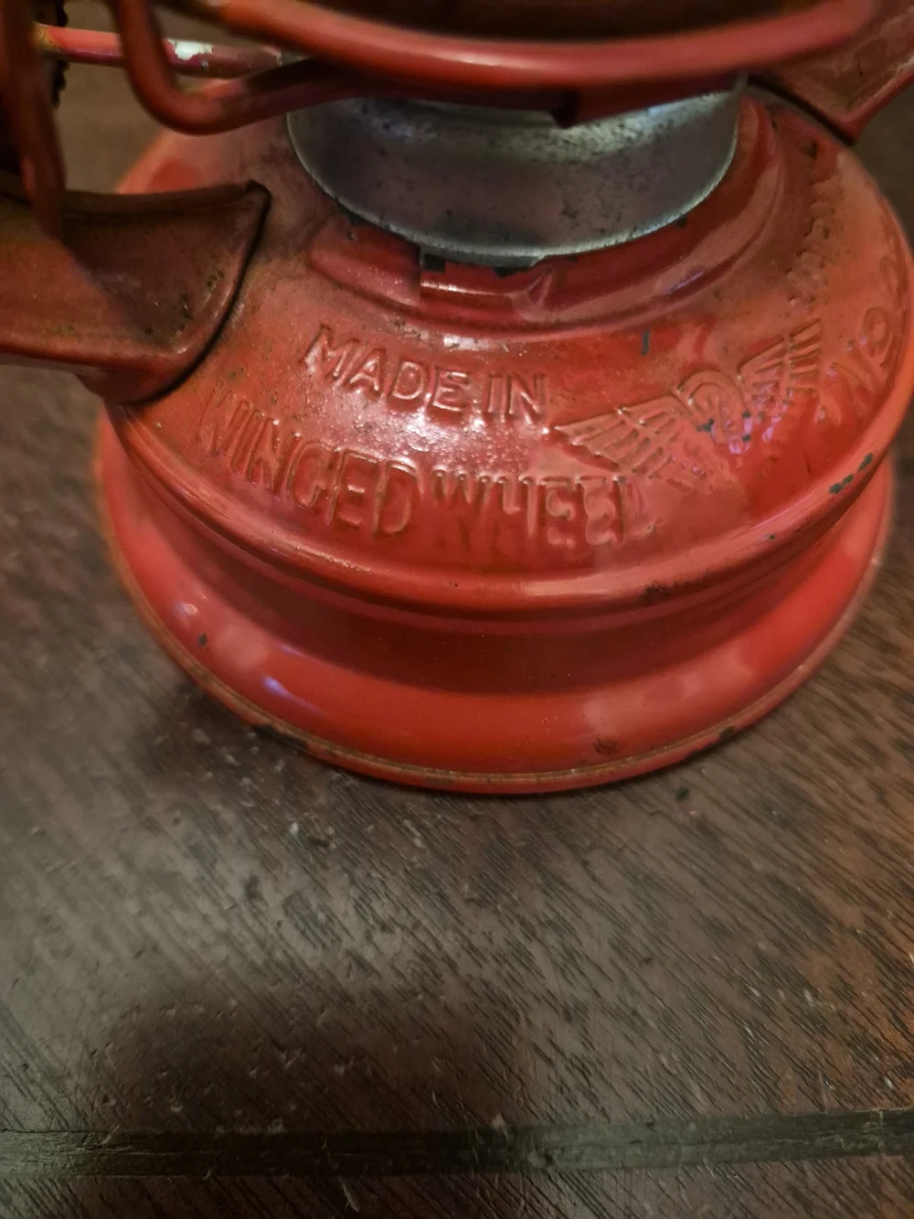 Vintage-wingedwheel Red Metal Lantern Made In JAPAN‎